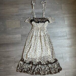 Y2K Chiffon Tie Shoulder Boho Animal Print Maxi Dress Pink Apple Brand Size S